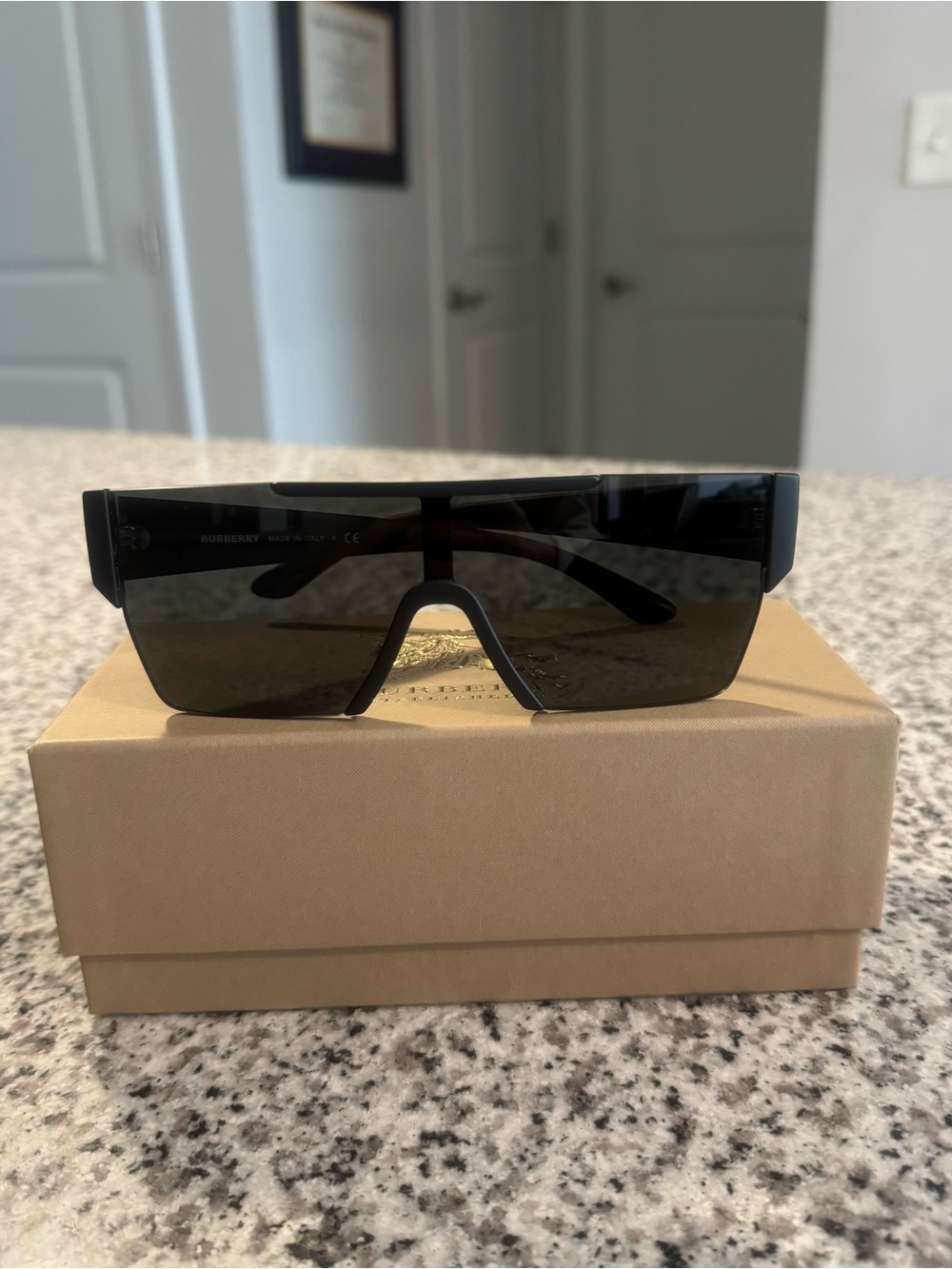 Burberry Black Shield Sunglasses with Dark Smoke Lens BE4291